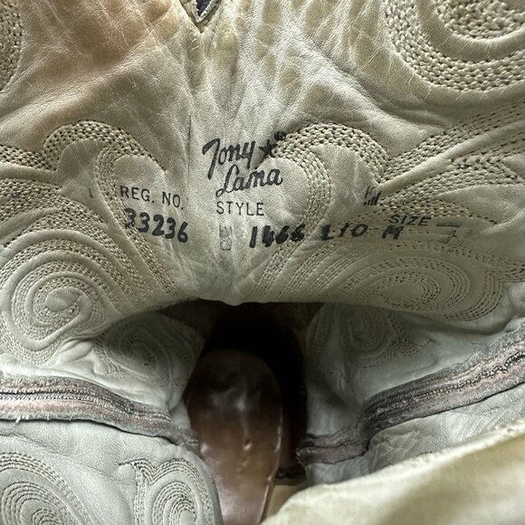 Tony Lama Boots 1466 Sz 10M Gray/Blue and Tan Snake Skin Embroidered - Picture 11 of 11